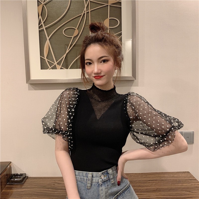 Áo sơ mi kiểu nữ tay lưới ngắn Emilyshop