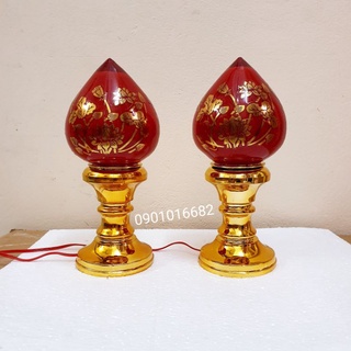 Đèn thờ trái đào cao 23cm, kiểu dáng đơn giản, truyền thống, phù hợp với mọi loại ban thờ