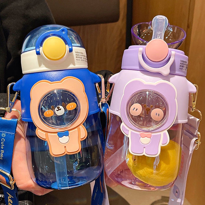 Bình Nước Bằng Nhựa Chịu Nhiệt Cao Kèm Ống Hút Dễ Thương Dành Cho Bé Gái