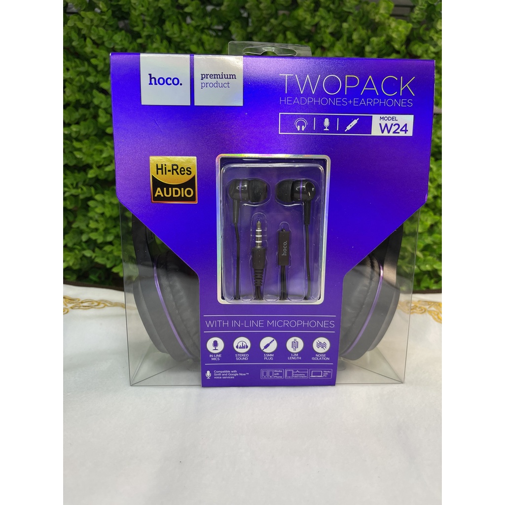 Tai Nghe Chụp Tai HOCO W24 Chơi Game Nghe Nhạc Bass Có MIC- Tặng Kèm Tai Nghe Nhét Tai, Thiết Kế Siêu Đẹp