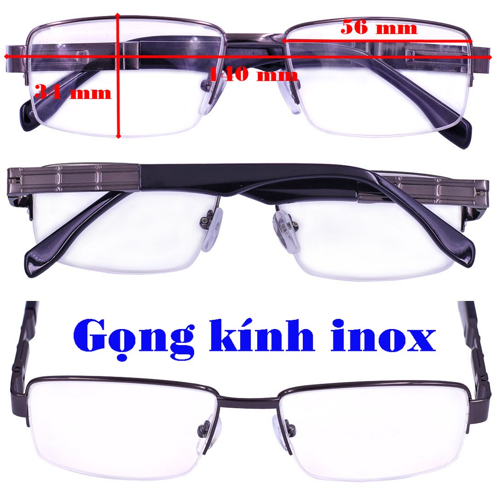 Gọng kính nửa viền inox xám nâu