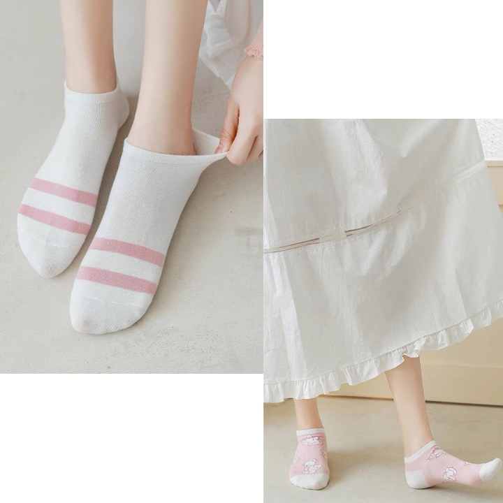 Tất Cổ Trung Hồng Hoạ Tiết Freesize ERASHOP 079417 - Dễ Thương, Vải Co Giãn 4 Chiều, Phù Hợp Mang Giày Sneaker, Rẻ Đẹp