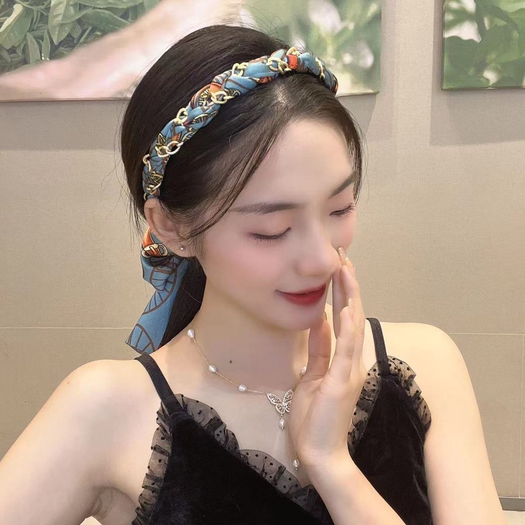 Dây Cột Tóc Ruy Băng Màu Xanh Dương / Nâu Thời Trang Mùa Hè Phong Cách