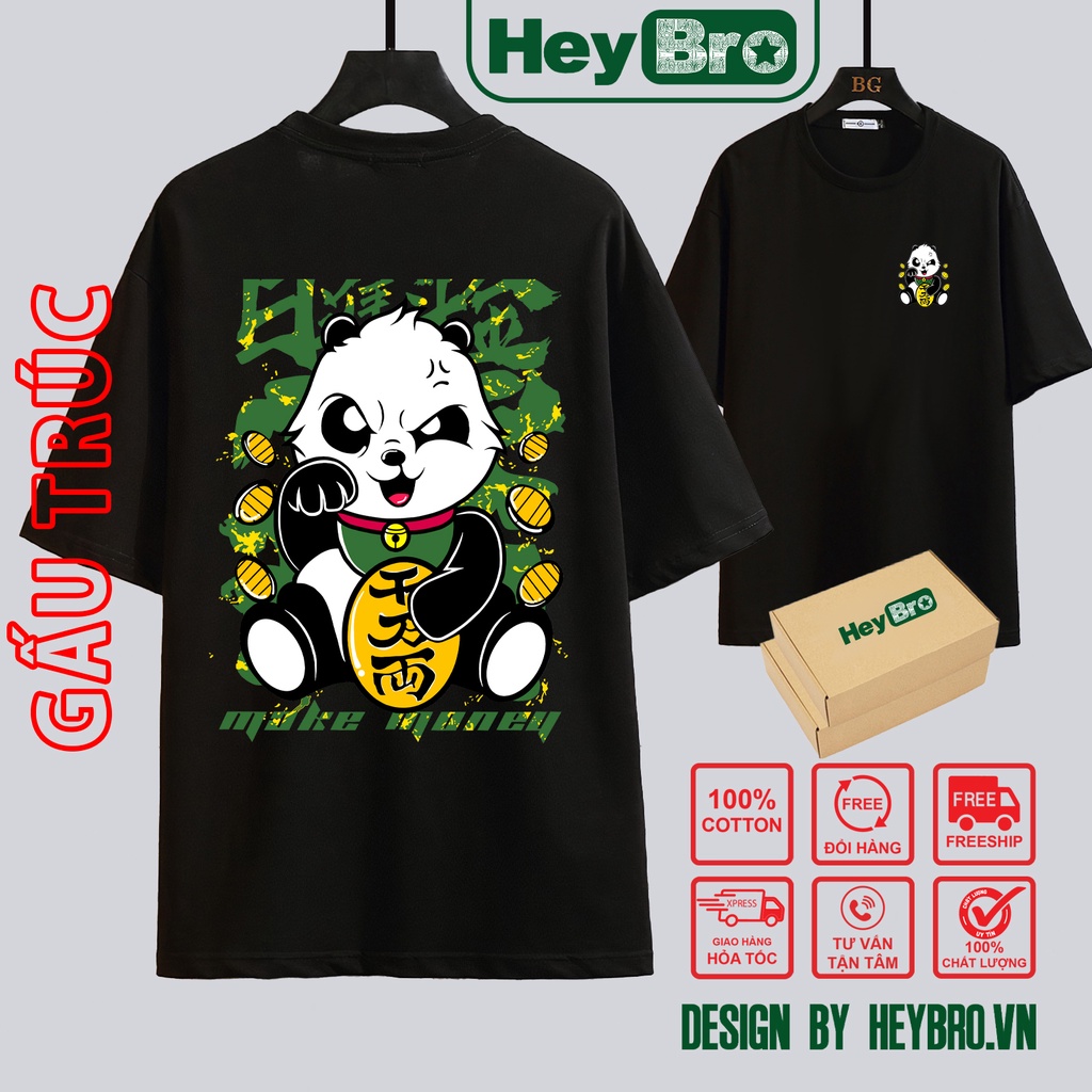 Áo thun tay lỡ, Áo phông nam Oversize tay lỡ form rộng chất Cotton thoáng mát in GẤU TRÚC