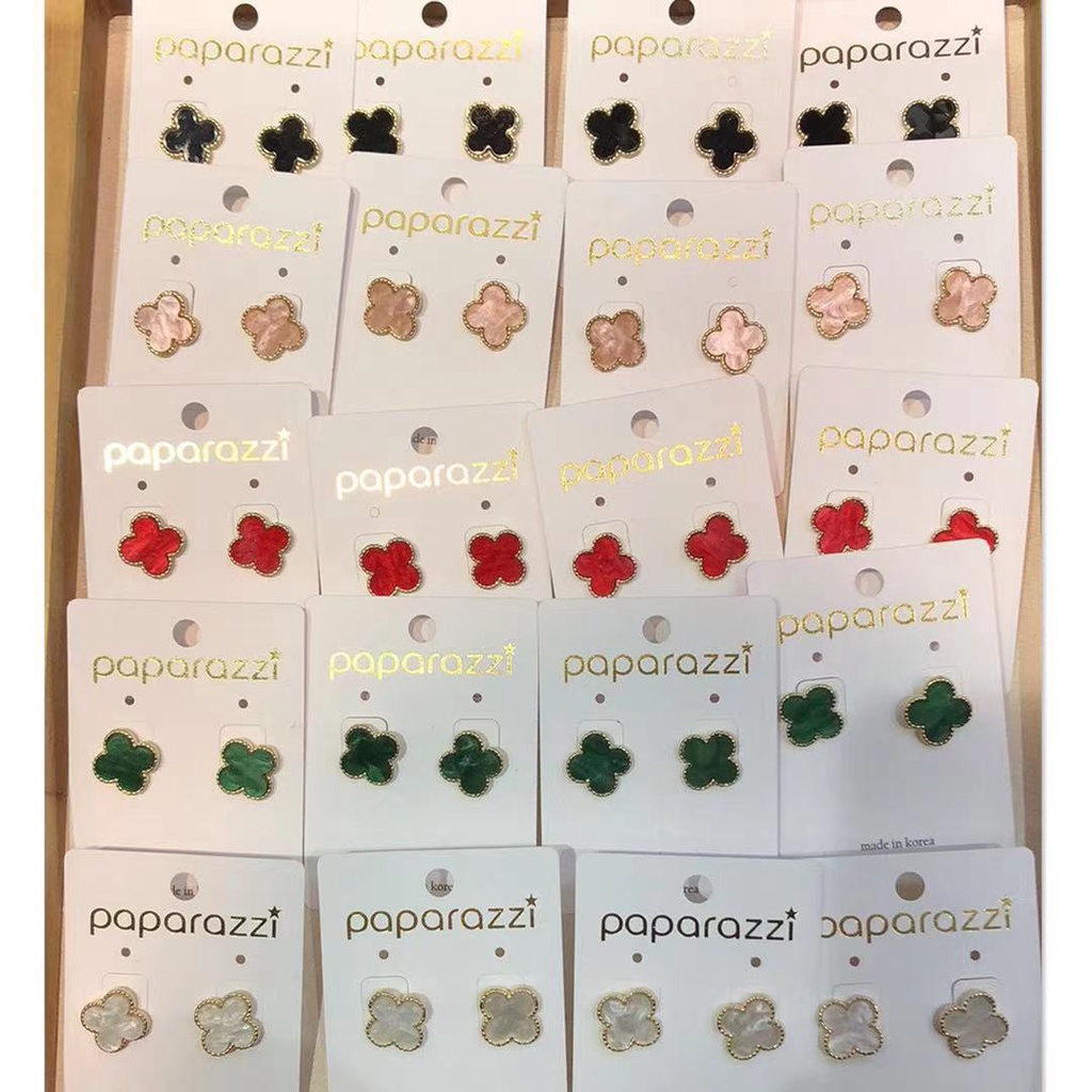 BESFOME mạ vàng 18k thời trang cổ điển s925 bạc bốn lá bông tai hoa tai trang sức đinh tán cho phụ nữ