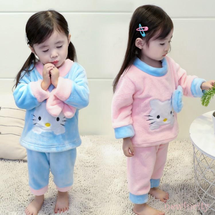 Set đồ ngủ dài hình mèo dễ thương cho bé gái