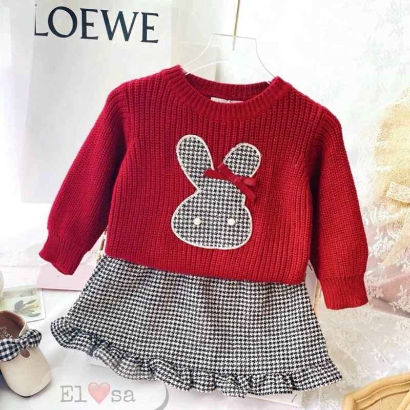 Xả Set áo len thỏ cv dạ cho bé gái