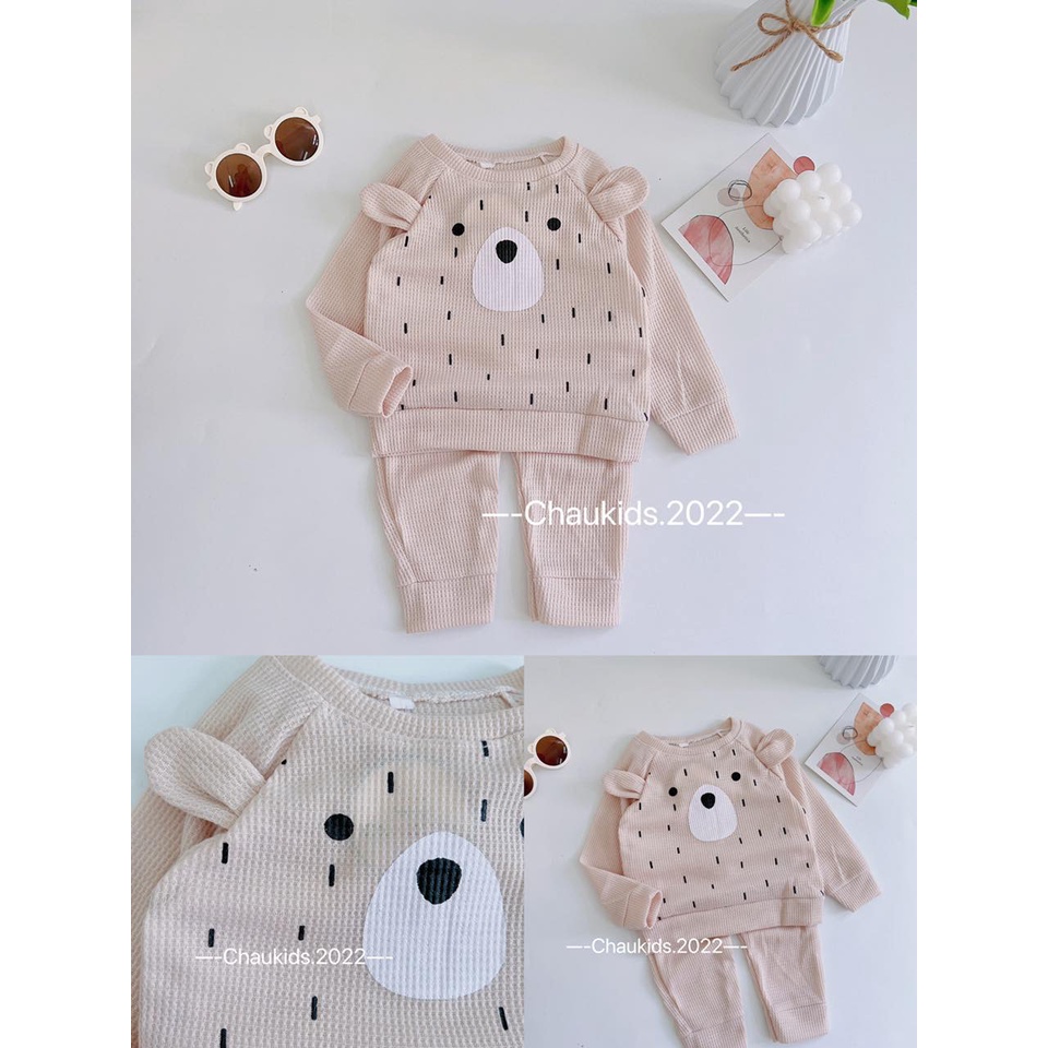 Bộ dài tay gấu tổ ong, bộ tai thú 3D cho bé (9-19kg)