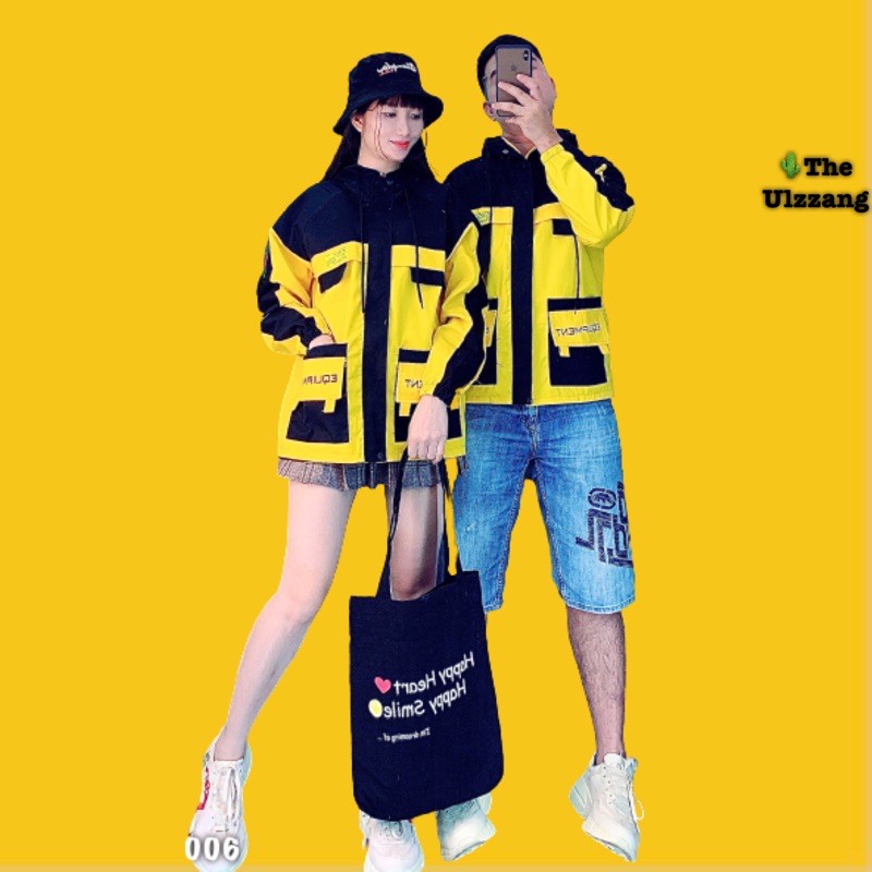 🌵 𝐓𝐡𝐞𝐔𝐥𝐳𝐳𝐚𝐧𝐠 🌵 006 Áo Khoác Kaki Đen-Vàng 2 Lớp. Bomber Jacket Siêu Hot Unisex Nam&Nữ Bán Sỉ