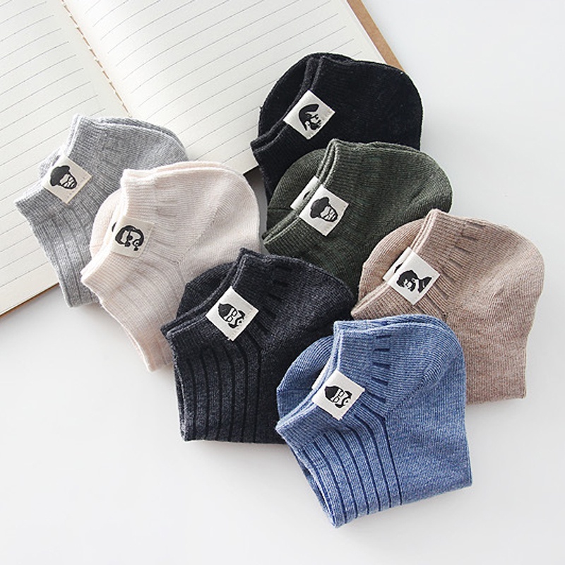 Vớ cotton mỏng màu trơn phối nhãn dán phong cách mùa hè cho nam