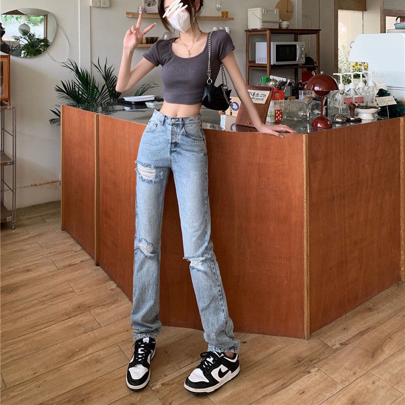 JSC Quần Jeans Nữ Lưng Cao Rách Gối Thời Trang