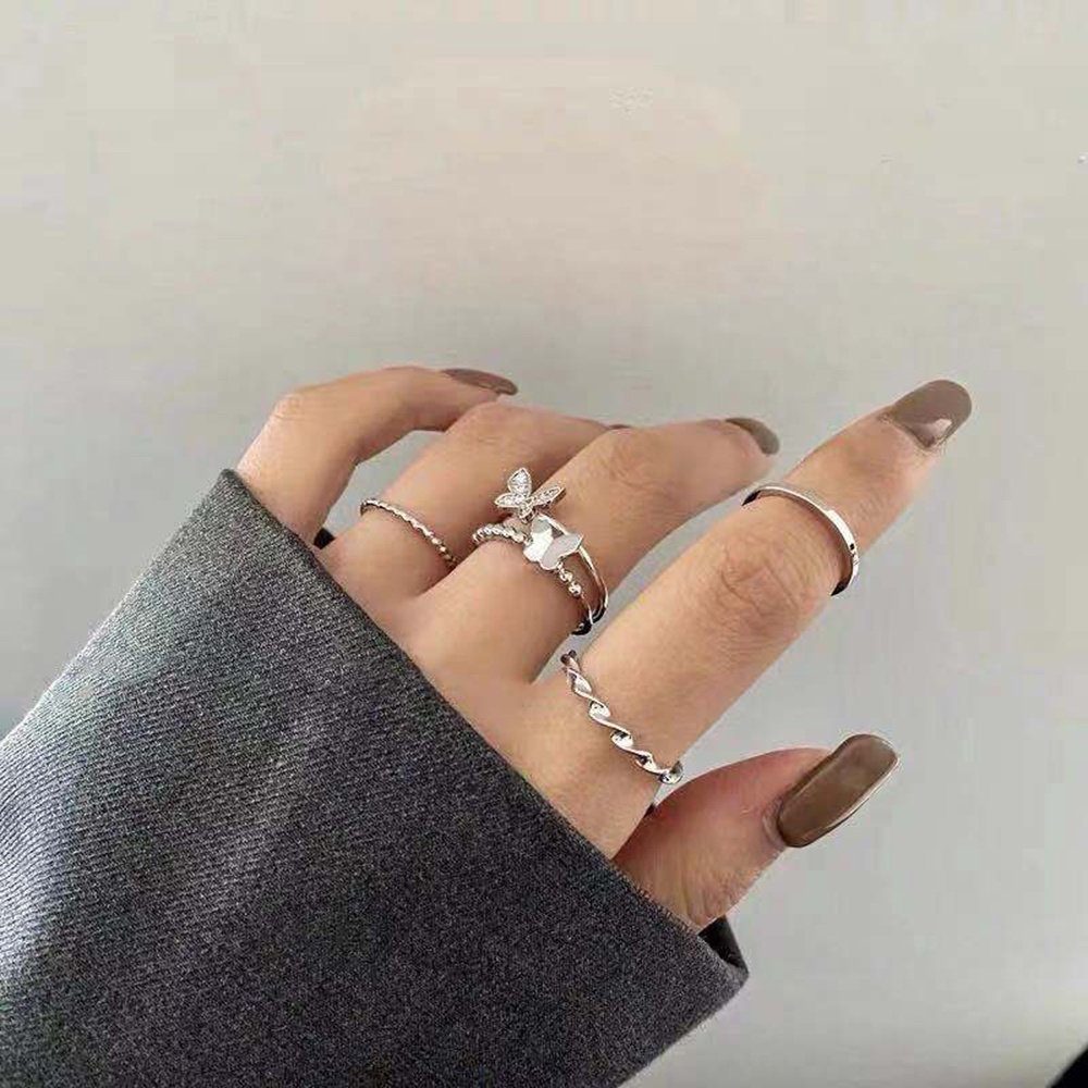 Bộ 4 nhẫn hình bướm đính đá thời trang Hip Hop Yanqueens Đồ trang sức