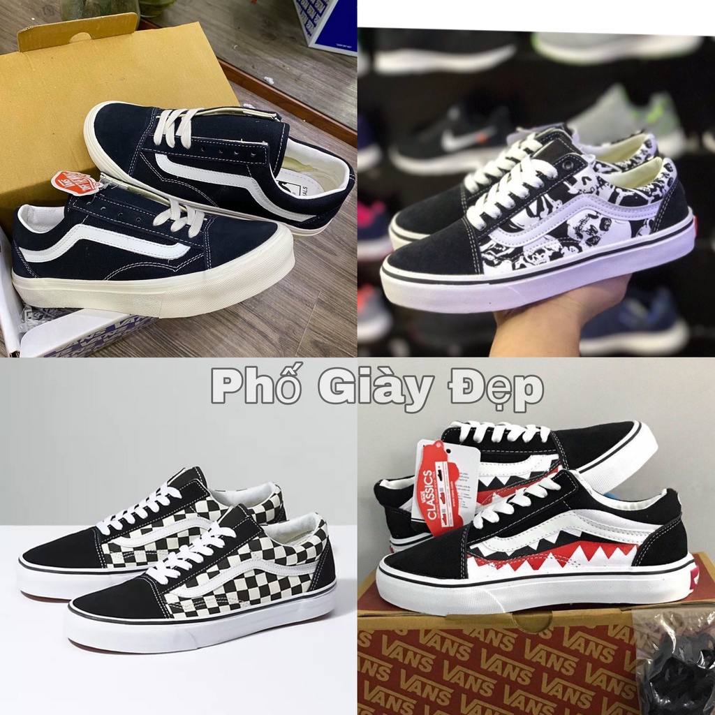 Giày VANS old skool skulls đầu lâu vans đen trắng, Giày nam nữ sneaker Vans kẻ đen trắng các mẫu hot 2022