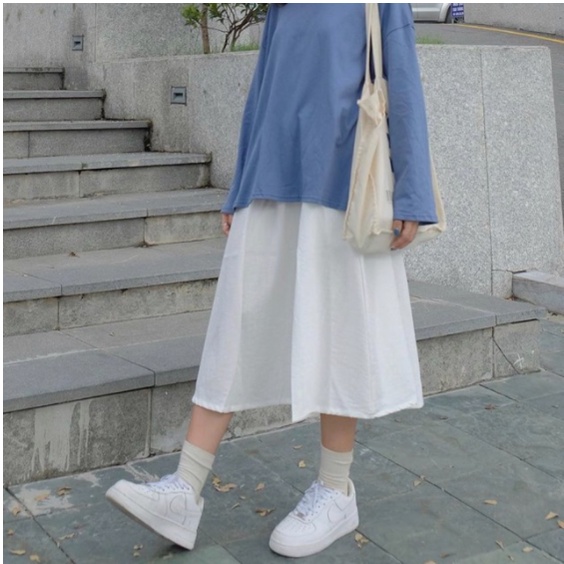 ⚡ Freeship ⚡ Chân váy dài ulzzang dáng xòe, chân váy đũi cạp chun phong cách Hàn Quốc thời trang thanh lịch | BigBuy360 - bigbuy360.vn