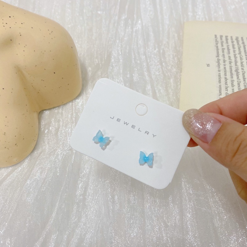 Bông tai hình bướm nhiều màu sắc bằng nhựa resin thời trang cho nữ S925