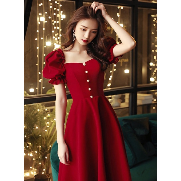 Váy Đi Dự Tiệc Cưới Cổ Vuông Sang Trọng Đầm Công Sở Hàn Quốc Thiết Kế Xòe Cao Cấp Ôm Body Đẹp Trắng Đỏ Đen NN200
