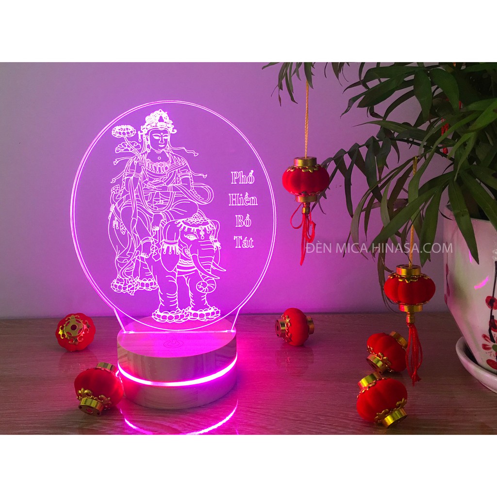 Đèn Phật Phổ Hiền Bồ tát, Phật bản mệnh tuổi Thìn, Phật bản mệnh tuổi Tỵ cao 20cm 16 màu