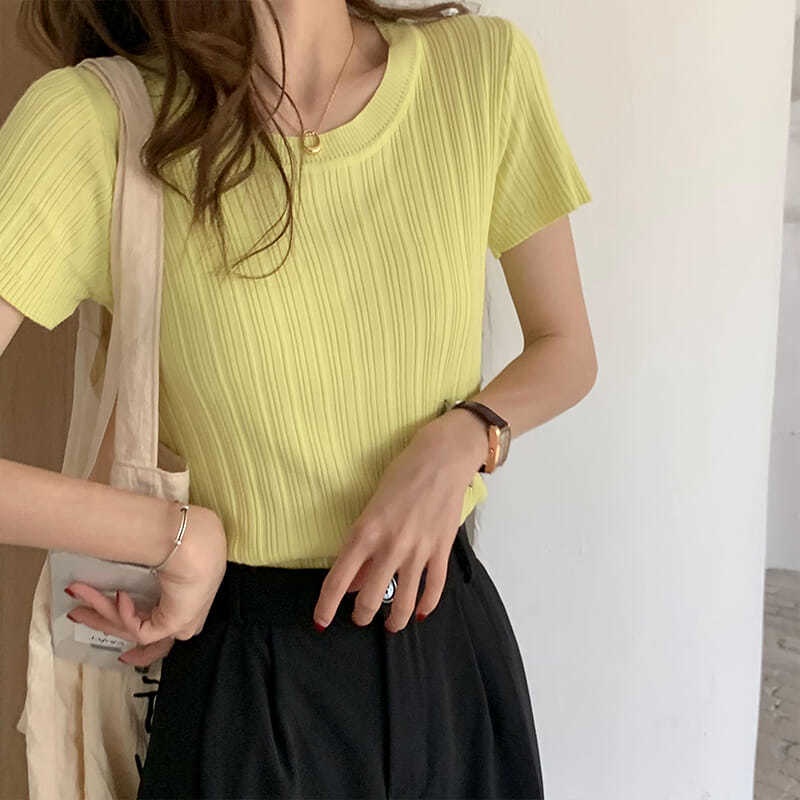 Áo Thun Lụa Lạnh Mỏng Tay Ngắn Mùa Xuân Hè Phong Cách Mới 2021 Cho Nữ