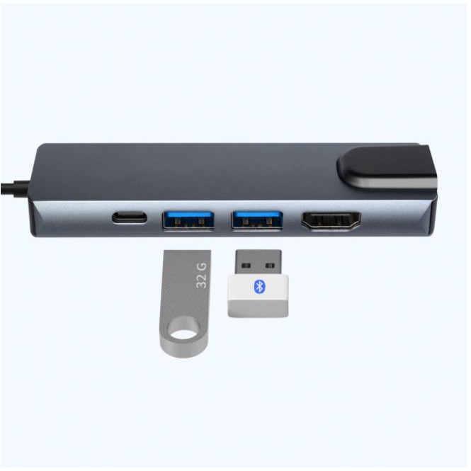 [BH 1 đổi 1] Hub USB Type C 5 in 1 To HDMI, RJ45, 2 x USB 3.0, USB Type C