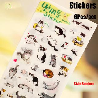 L1 6Pcs/Set Random Christmas Gift Office Supply Diary Stationery black and white cute cat sticker