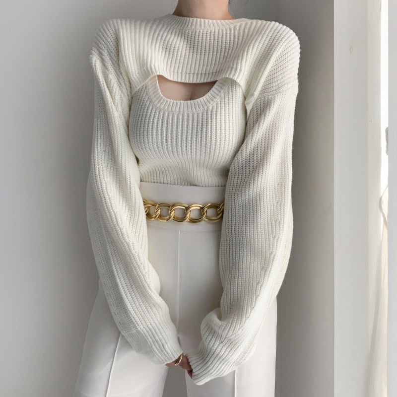 Set Áo Len Không Tay + Áo Sơ Mi Tay Dài Phong Cách Hàn Quốc Cho Nữ