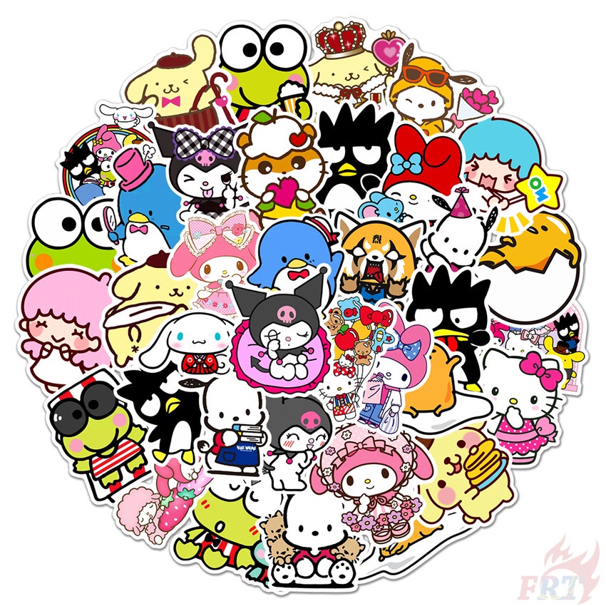 ❉ Sanrio Cartoon Kawaii Character Mixed Series 04 Stickers ❉ 50Pcs/Set Q Melody Kuromi Kerokero Keroppi Cinnamoroll Hello Kitty DIY Fashion Luggage Laptop Skateboard Decals Doodle Stickers