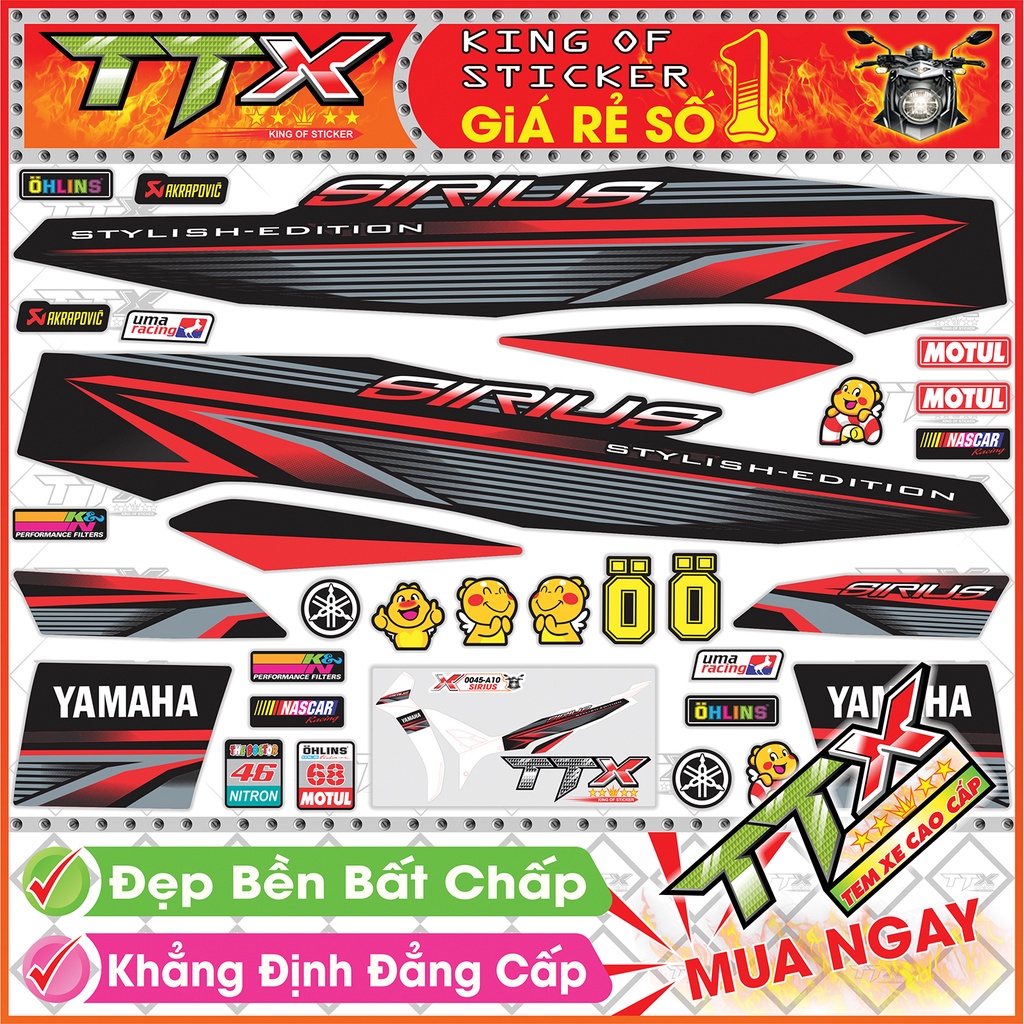 ☏Tem xe sirius chỉ đỏ , Team phụ kiện đen màu siêu đẹp Shop TTX rời mã (S0045/A10)