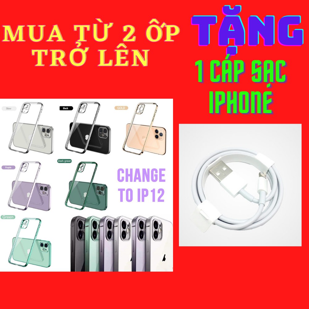 Ốp iphone - ôp Lưng Trong Dẻo Viền Vuông Mạ Màu dành cho Ip 7plus/8plus/X/Xs//Xs Max/11/11 Promax/ 12/ 12 Pro Max đẹp