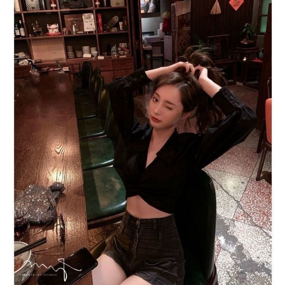 Cổ Phiếu Sẵn Sàng❣Áo Sơ Mi Nữ Tay Dài Cổ Cao Dáng Ôm Thời Trang Xuân Thu Quyến Rũ 2022