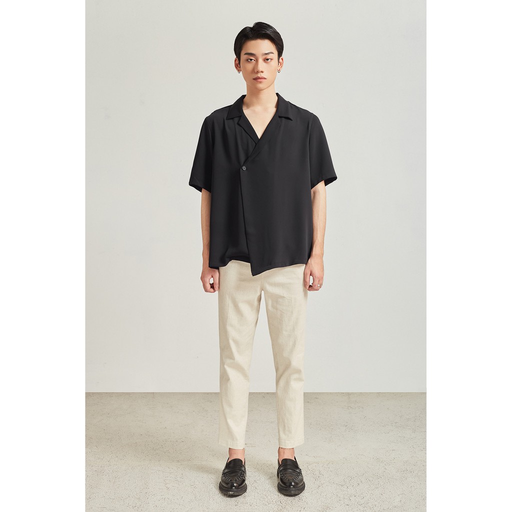 Áo Sơ Mi Ngắn Tay Vạt Chéo Nam HIGHWAY MENSWEAR Gabby Shirt Đen | BigBuy360 - bigbuy360.vn
