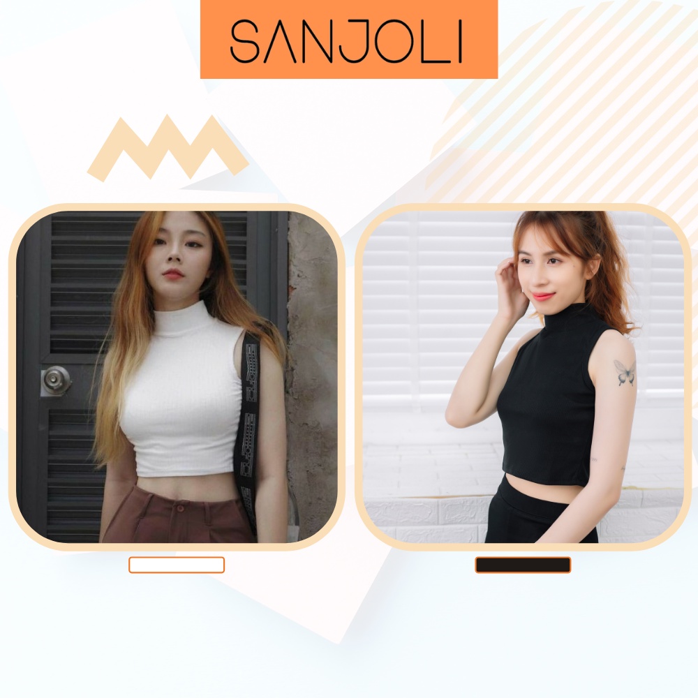 Áo Ba Lỗ Croptop SANJOLI Aos Crt Thiết Kế Ôm Body Kiểu Hở Vai Hàn Quốc Đẹp 2 màu Trắng Đen  AO041