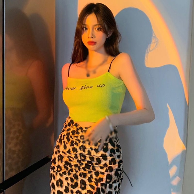 Áo Croptop Dệt Kim Dáng Ôm Thêu Chữ Phong Cách Hàn Quốc Quyến Rũ Cho Nữ