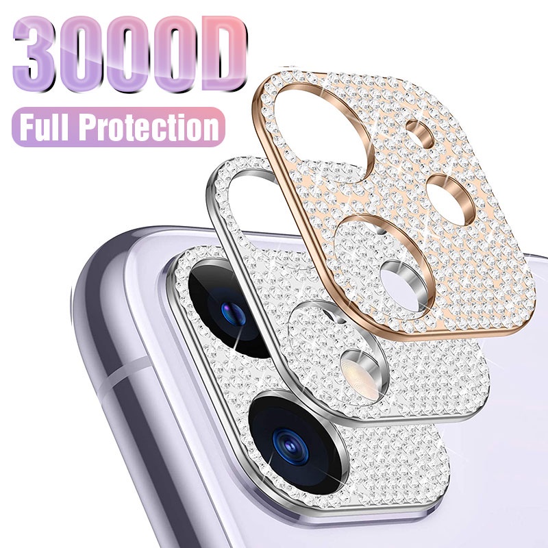 Miếng dán đính kim cương giả bảo vệ ống kính camera Cho iPhone 11 12 13 14 15 Pro Max