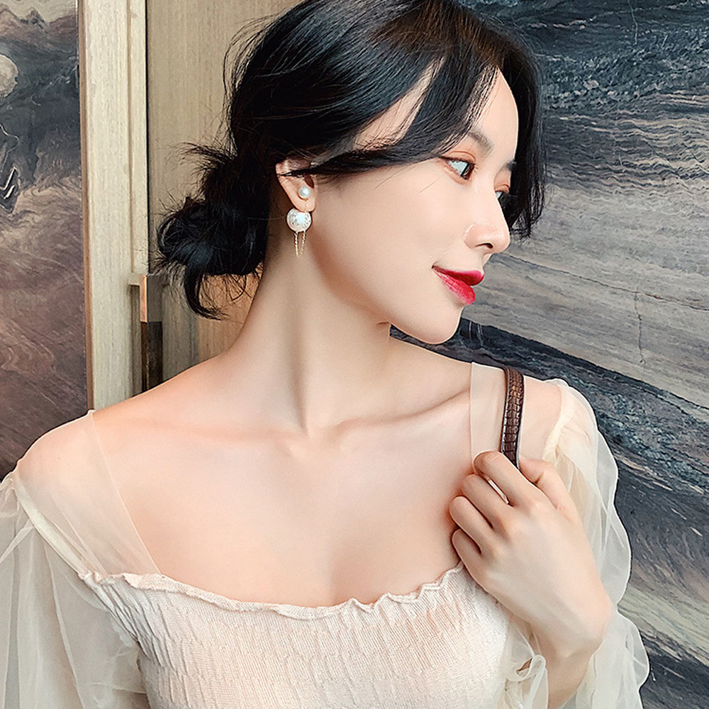 Khuyên Tai Dáng Dài Đính Ngọc Trai S925 Sang Trọng Cho Nữ