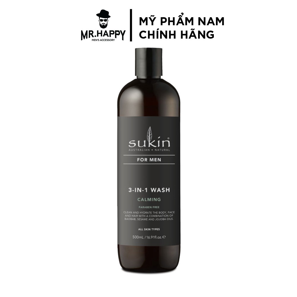 Sữa tắm, gội & rửa mặt 3 in 1 Sukin For Men Calming Wash 500ml