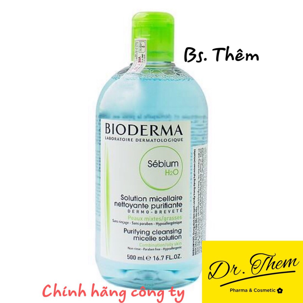 Nước Tẩy Trang Bioderma Cho Da Dầu Mụn Sébium H20 100ml - 250ml - 500ml - Chai Xanh