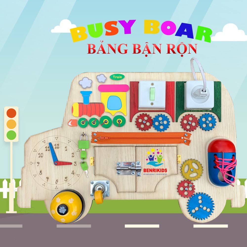 Đồ Chơi Gỗ Bảng Bận Rộn Ô Tô Giúp Bé Phát Triển Trí Tuệ Benrikids
