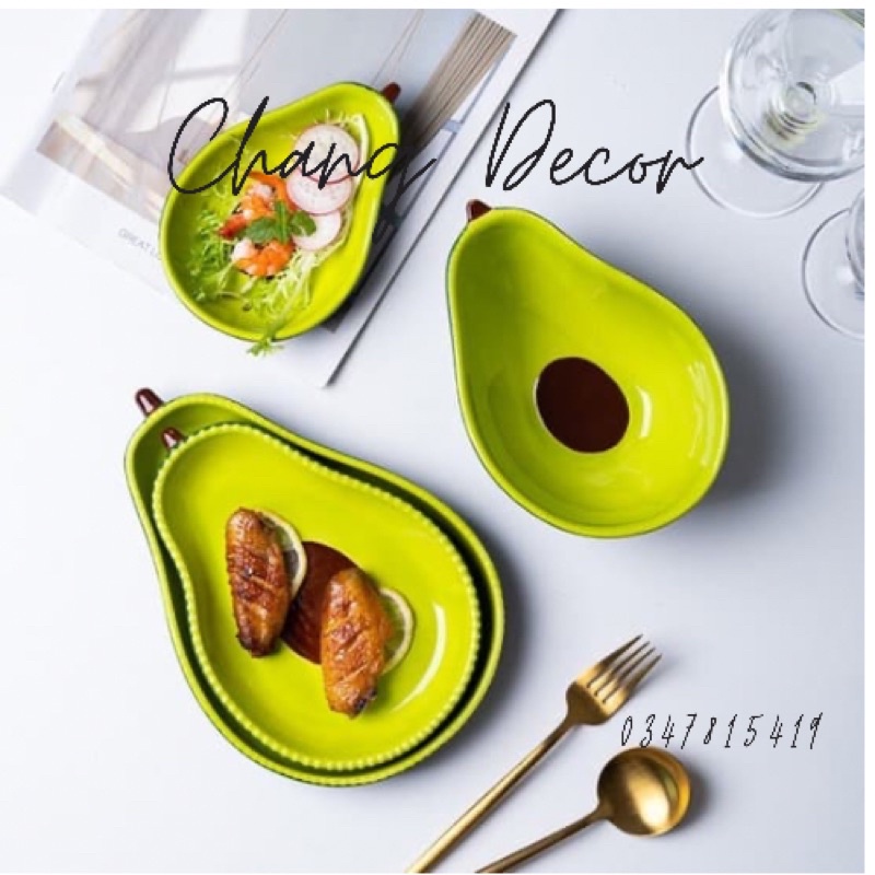Đĩa sứ Hình Bơ, đĩa salad hình bơ dễ thương