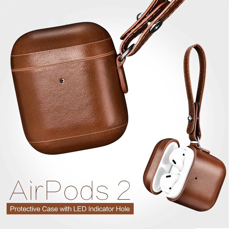 Vỏ bọc hộp đựng tai nghe chất liệu da thật cổ điển cho Apple Airpods 1 2