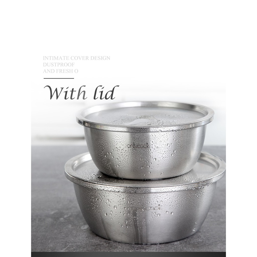 Thau có nắp ngăn ruồi tránh côn trùng inox 304 sáng bóng đựng trái cây rau củ quả rửa thực phẩm cao cấp bền bỉ Onlycook