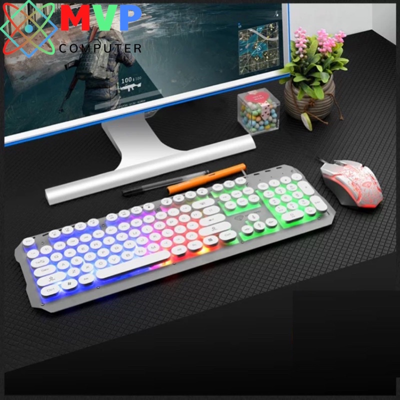 Combo Bàn Phím Chuột Máy Tính Laptop Có Dây DIVIPARD GMK 40 Nút Tròn LED Nhiều Màu Mặt Kim Loại Phun Sơn Tĩnh Điện