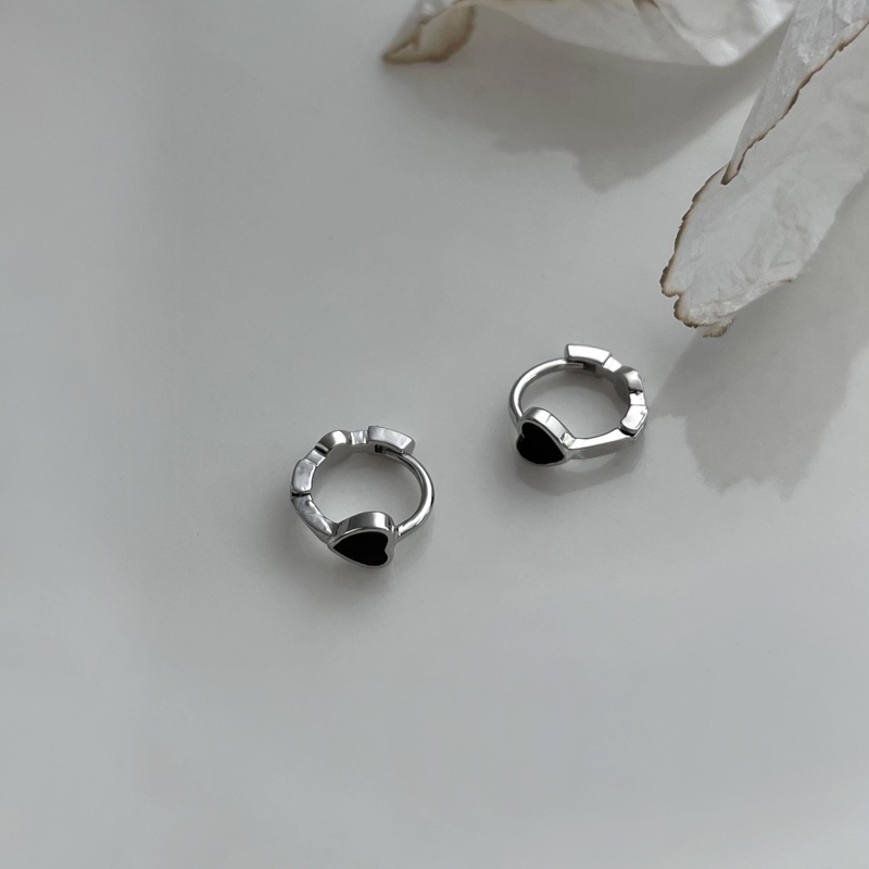 Bông Tai Hình Trái Tim Màu Đen Phong Cách Retro Hàn Quốc 19A1056