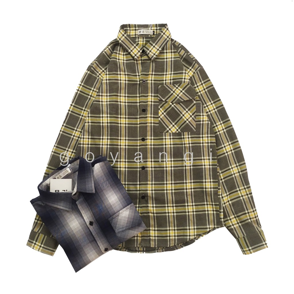 Áo sơ mi Flannel nam dáng rộng phong cách Hàn Quốc