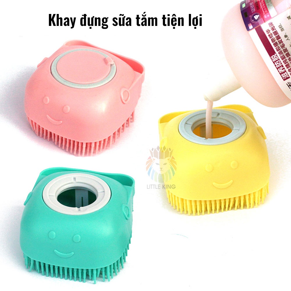Bàn chải tắm massage cho chó mèo đầu silicon massage tạo bọt nhanh tiết kiệm nước có khay đựng sữa tắm