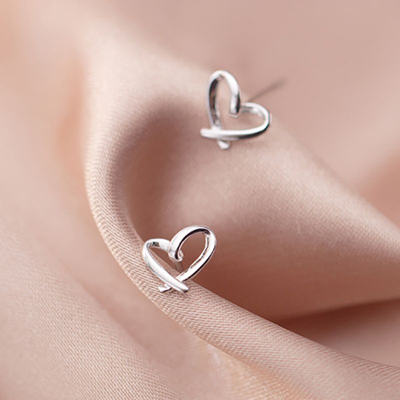 Bông tai bạc S925 - Hoa tai bạc Ý Lovely Heart dễ thương, thanh lịch Vườn Trang Sức VTS HT00204