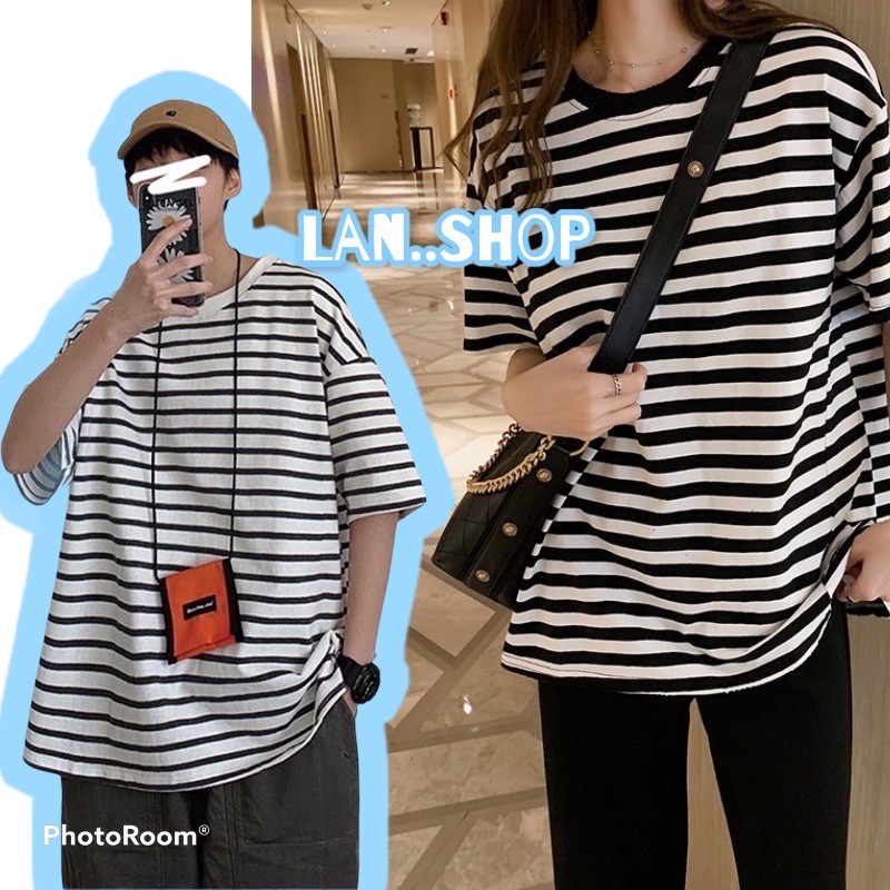 Áo thun kẻ ngang YUKIBLOOM form rộng tay lỡ unisex Hàn Quốc Áo thun kẻ ngang Unisex