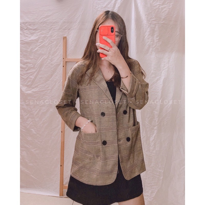 ÁO BLAZER KẺ 1 LỚP NÂU BE QC STYLE ULZZANG HQ (Ảnh thật) | BigBuy360 - bigbuy360.vn