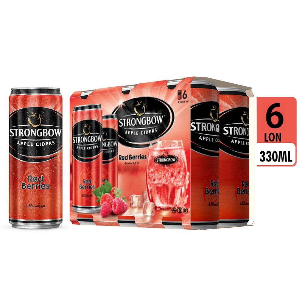 Lốc 6 lon nước táo lên men Strongbow vị dâu đỏ, vị nho, vị mật ong 330ml/lon