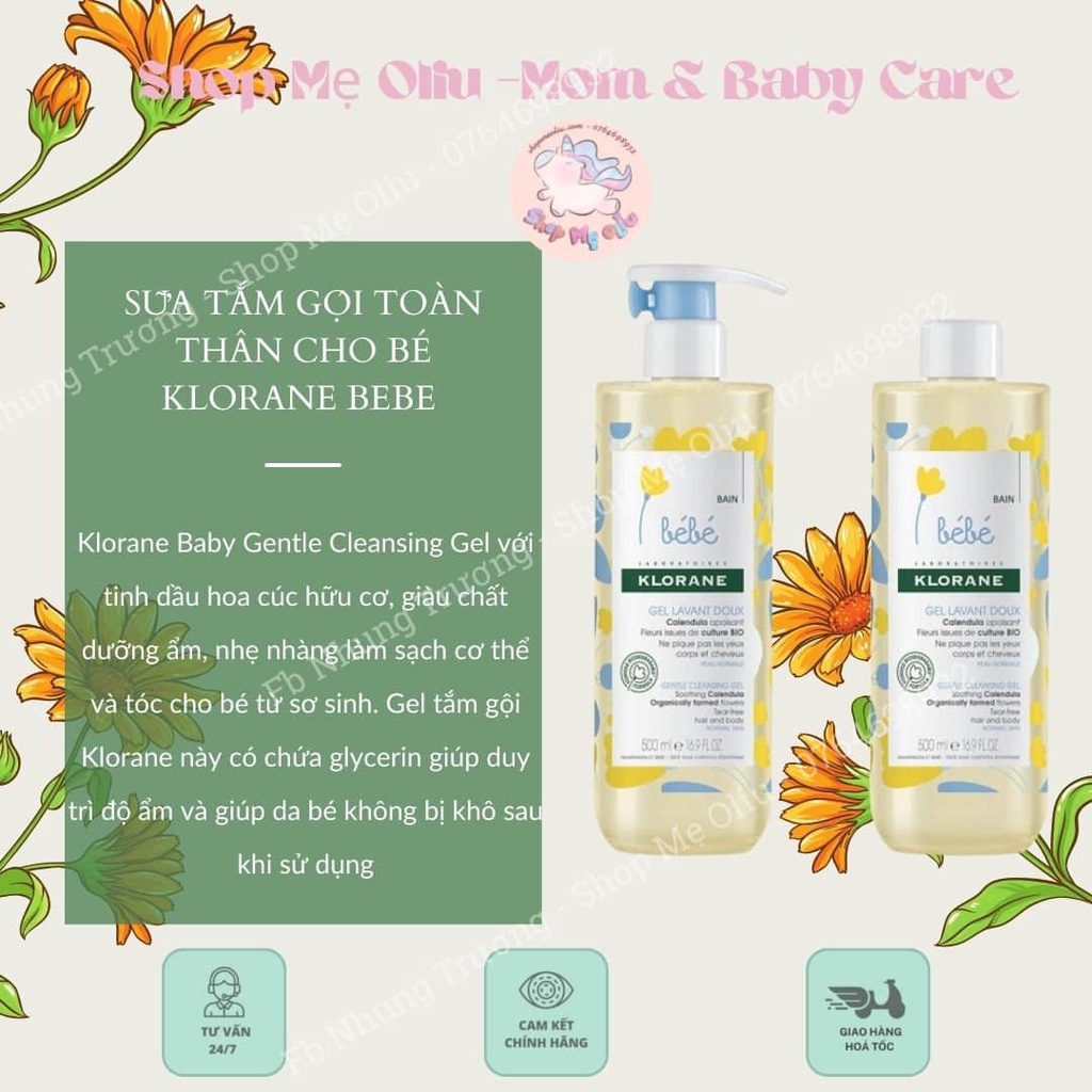 Sữa tắm gội Bébé Klorane Gel Lavant Doux  cho bé 500ml