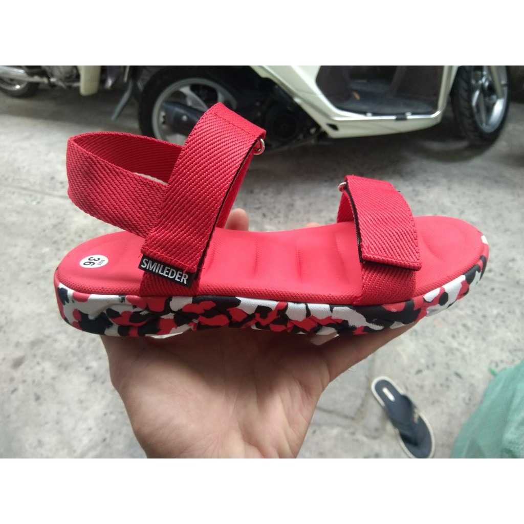 Giày sandal nữ SMILEDER 2 quai đỏ camo đi học đi làm [ẢNH THẬT]